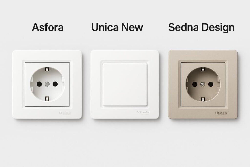 Розетки та вимикачі Schneider Electric Asfora, Sedna Design, Unica New